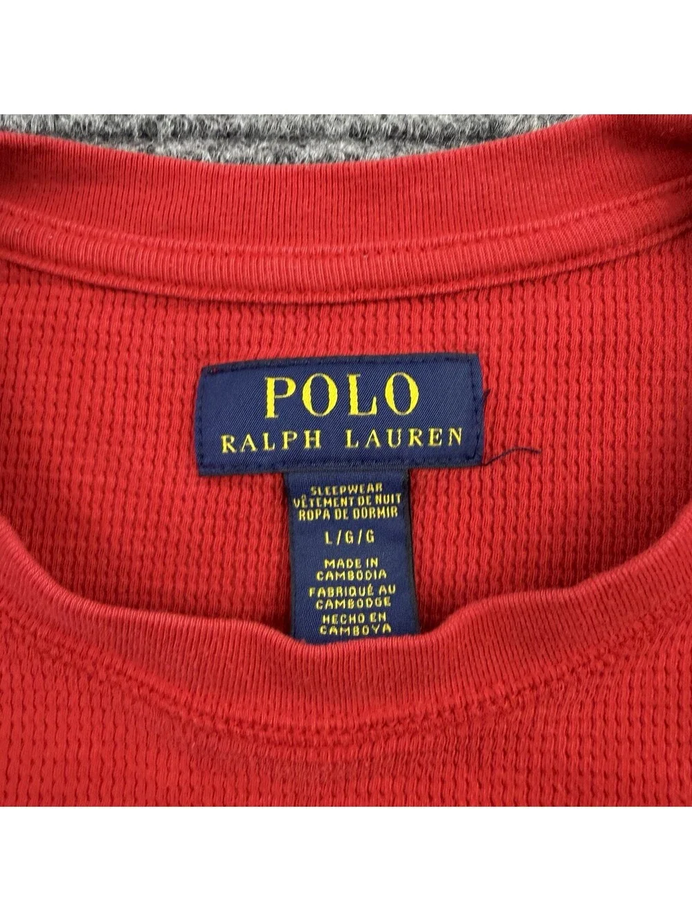 Polo Ralph Lauren Thermal Shirt Mens Large Red Long Sleeve Sleepwear Waffle Knit